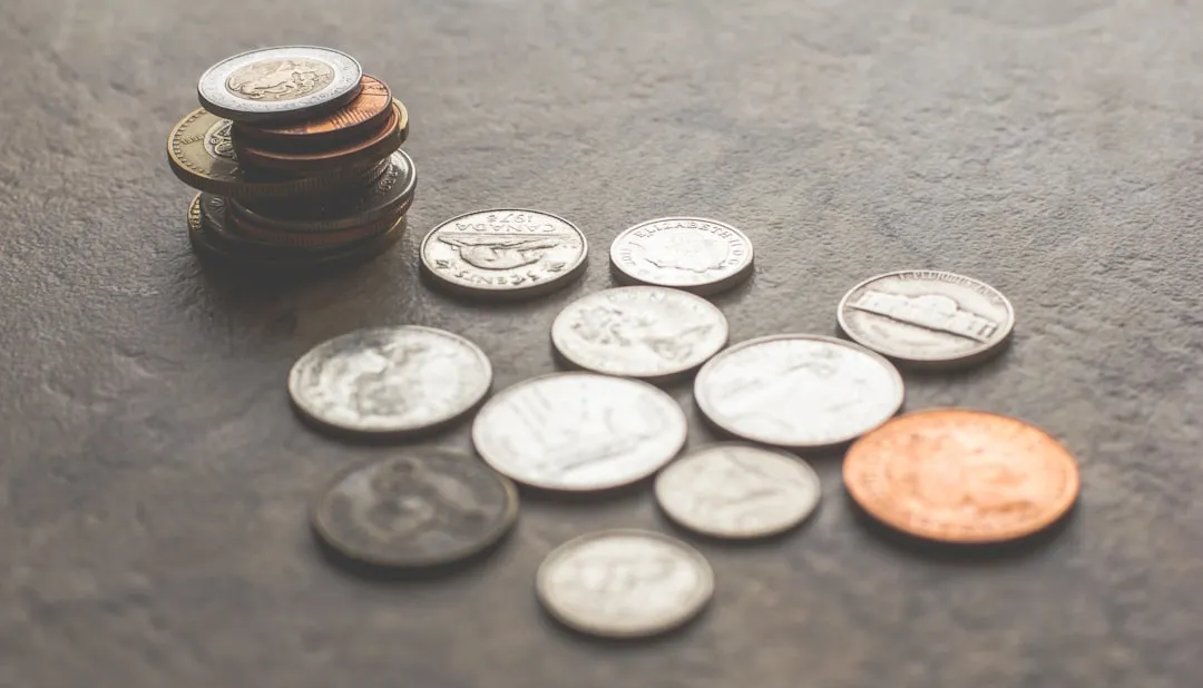 Coins on gray surface